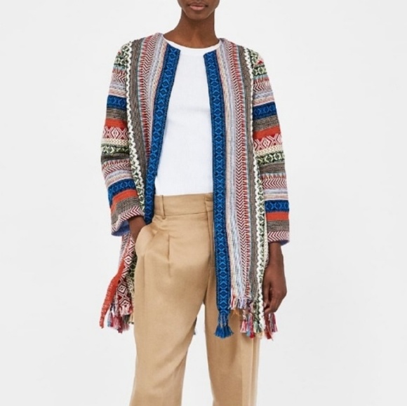 ZARA Embroidered Jacquard Coat Jacket Festival - Picture 1 of 3